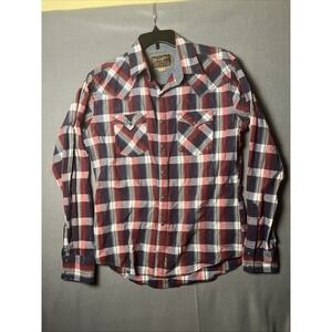 Wrangler Retro Men's Pearl Snap Shirt M‎ Plaid Long Sleeve Western Button Front